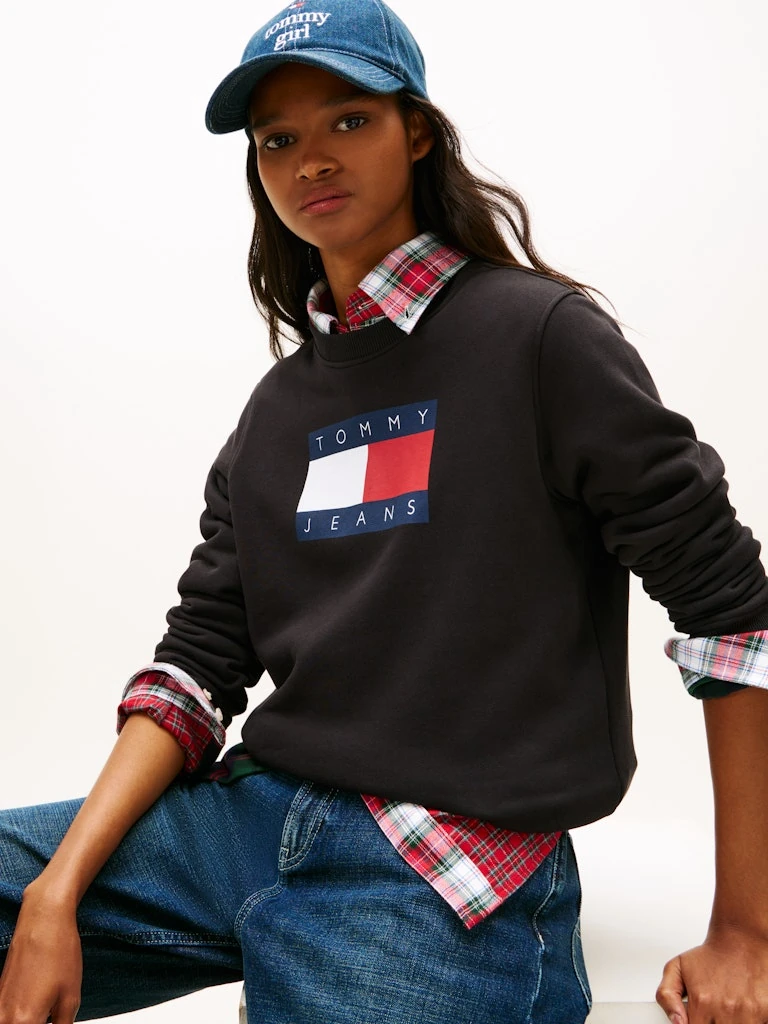 Tommy Hilfiger Kadın Siyah Pamuk O Yaka Sweatshirt