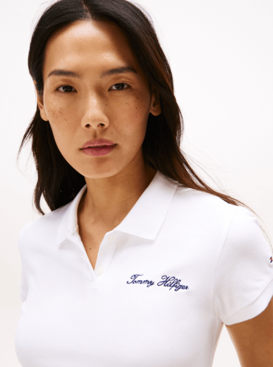 Tommy Hilfiger Kadın Esnek Pamuklu Polo Beyaz Tişört