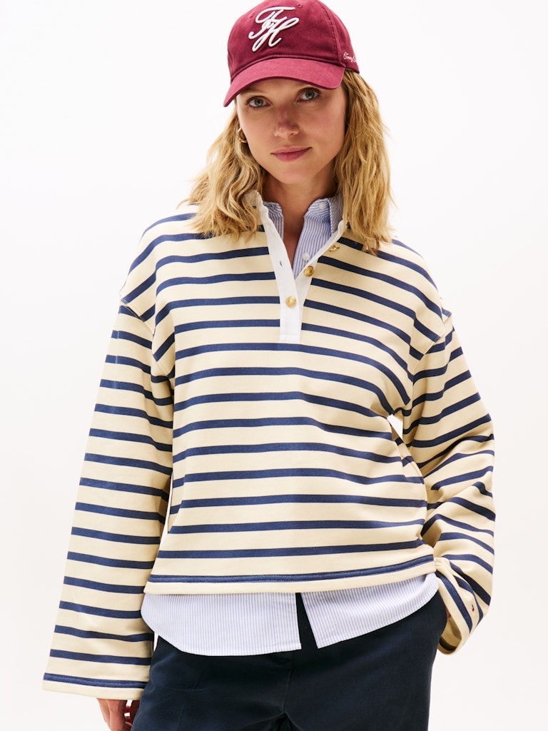 Tommy Hilfiger Kadın Kahverengi Polo Yaka Düğmeli Sweatshirt