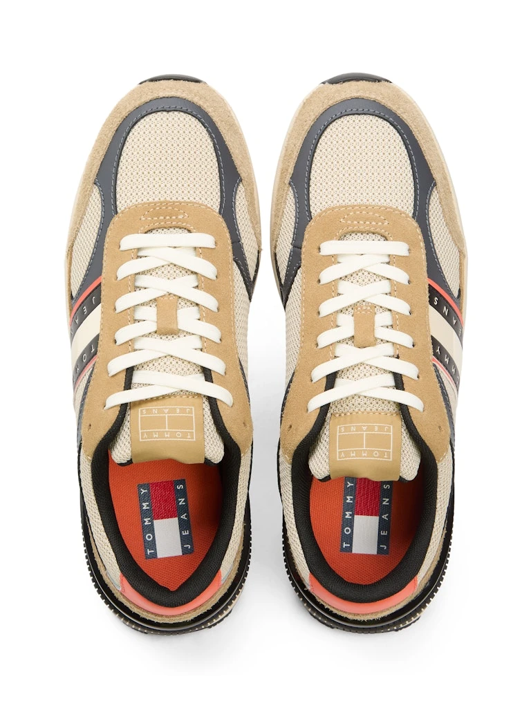 Tommy Hilfiger Erkek Bej Deri Kısa Taban Runner Sneakers
