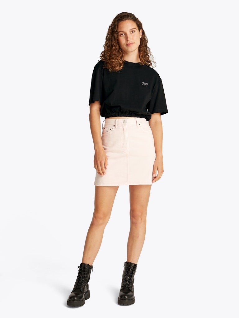 Tommy Hilfiger Rejeneratif Pamuk Siyah Kadın Kısa Kollu Crop T-Shirt