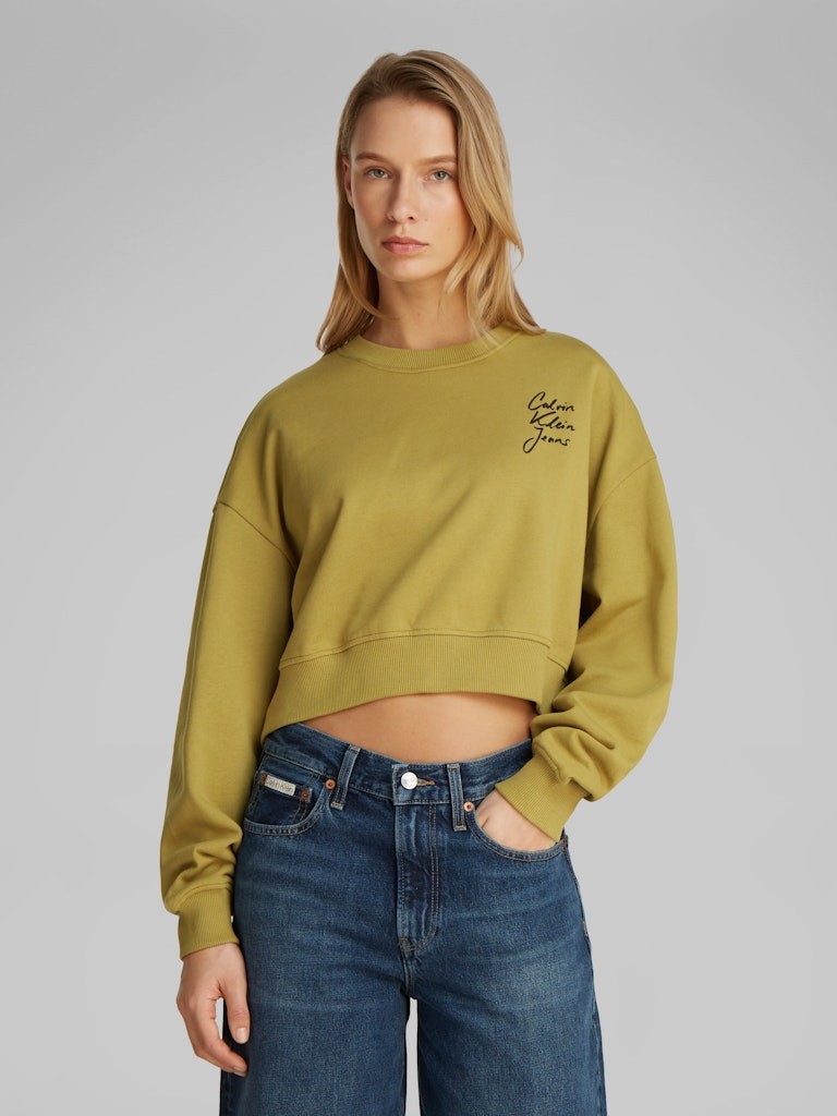 Calvin Klein Pamuk Haki Kadın O Yaka Sweatshirts - J20J224743LMD