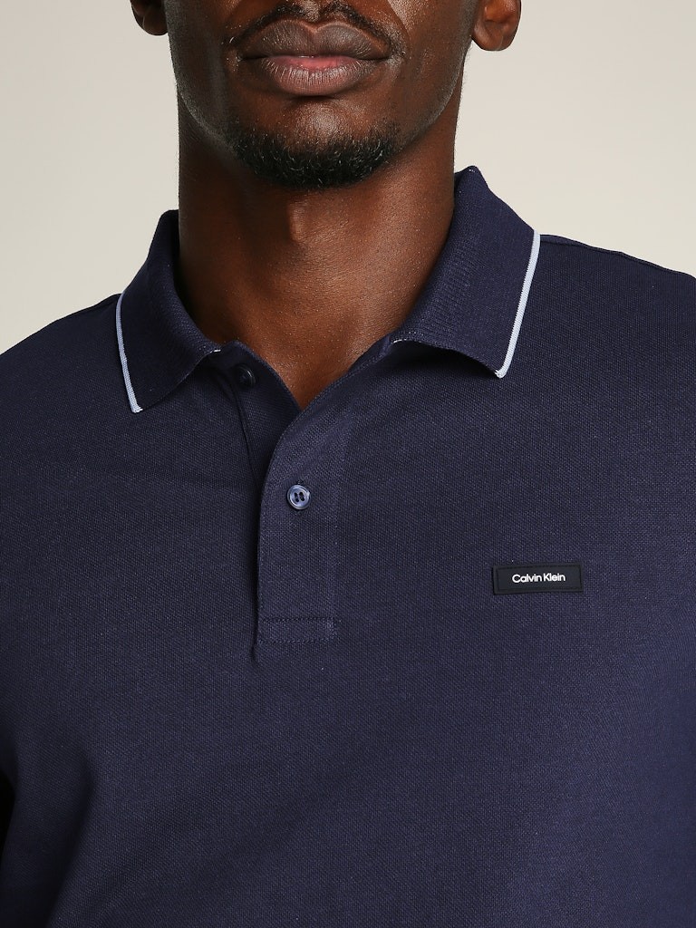 Calvin Klein Organik Pamuk Lacivert Erkek Kısa Kollu Düğmeli Polo Yaka T-Shirt