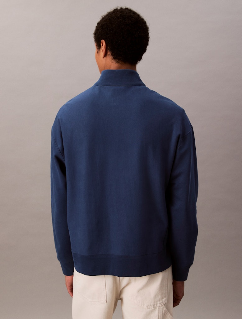 Calvin Klein Erkek Yarım Fermuarlı Logolu Mavi Sweatshirt