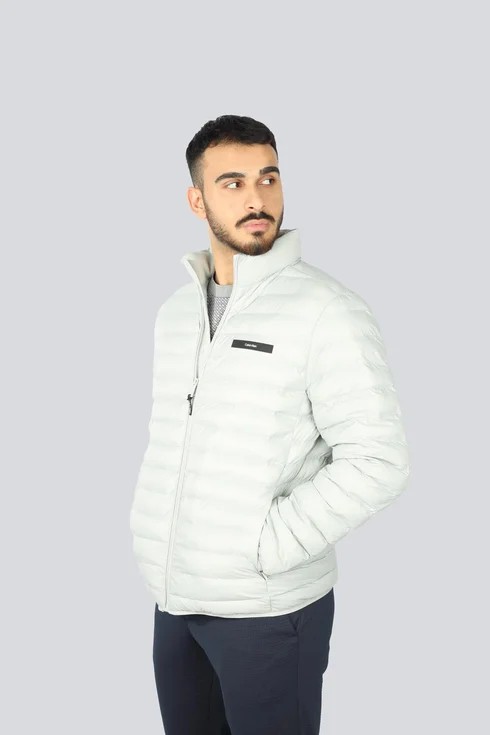 Calvin Klein Erkek Kapitone Kumaşlı Fermuar Kapamalı Gri Ceket - K10K113474PEB