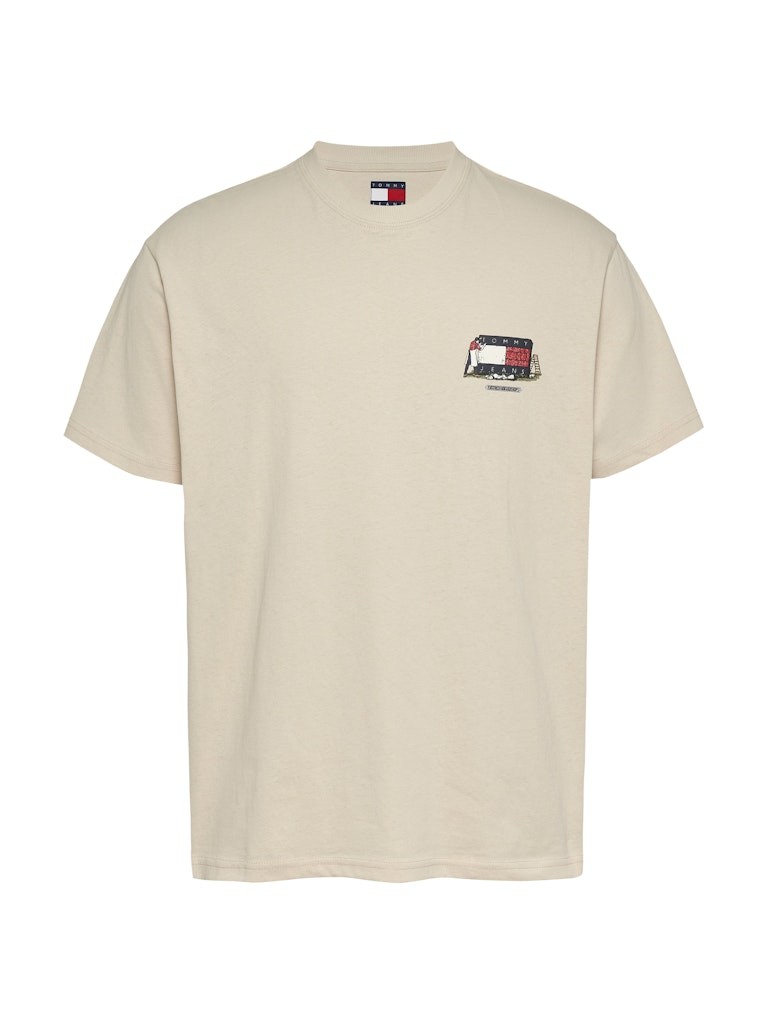 Tommy Jeans Bej Erkek Bisiklet Yaka Relaxed T-Shirt - DM0DM20351ACG