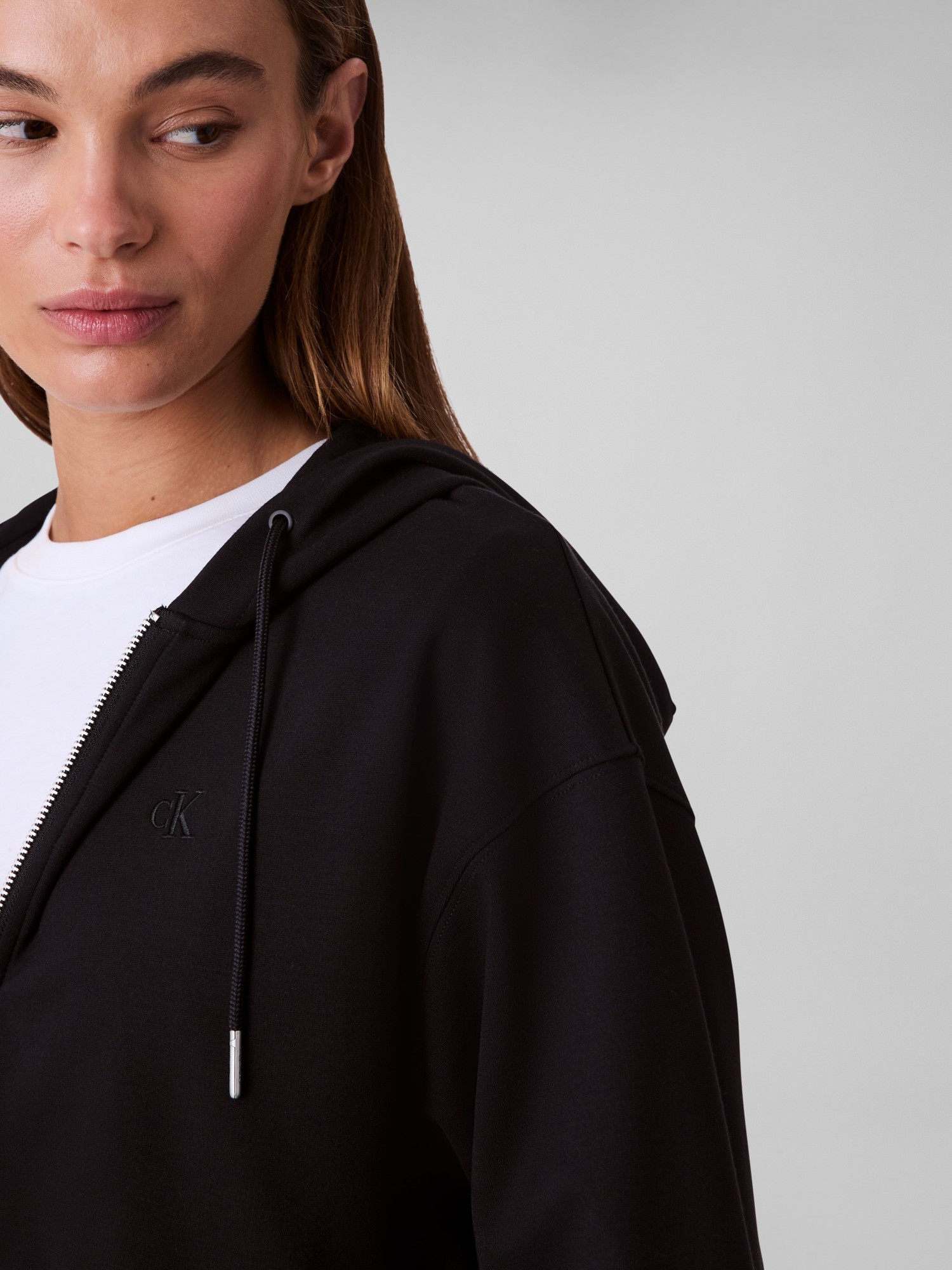 Calvin Klein Kadın Siyah Tam Fermuarlı Sweatshirt