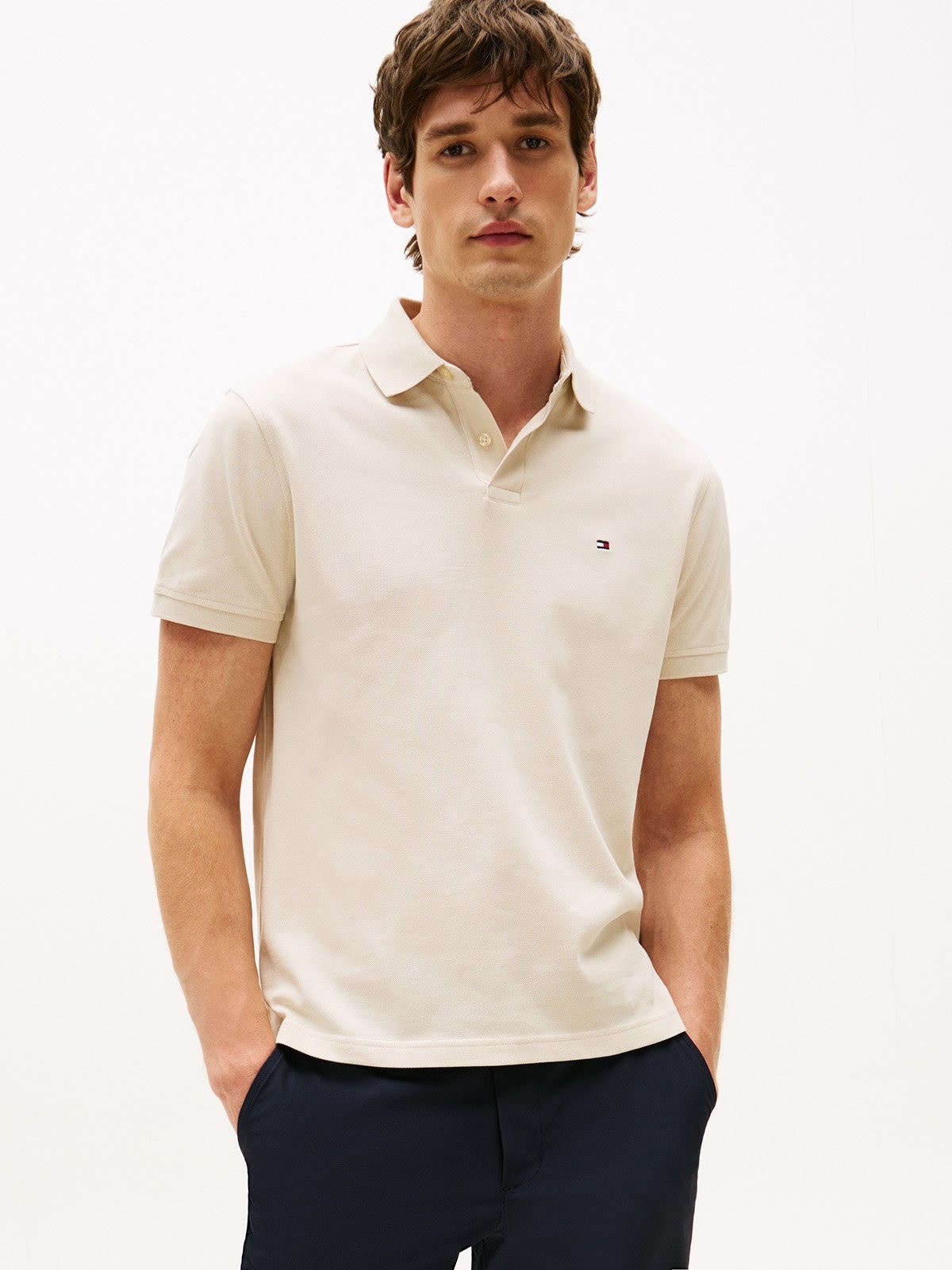 Tommy Hilfiger Erkek Bej Düğmeli Polo Yaka T Shirt - MW0MW17770ACG