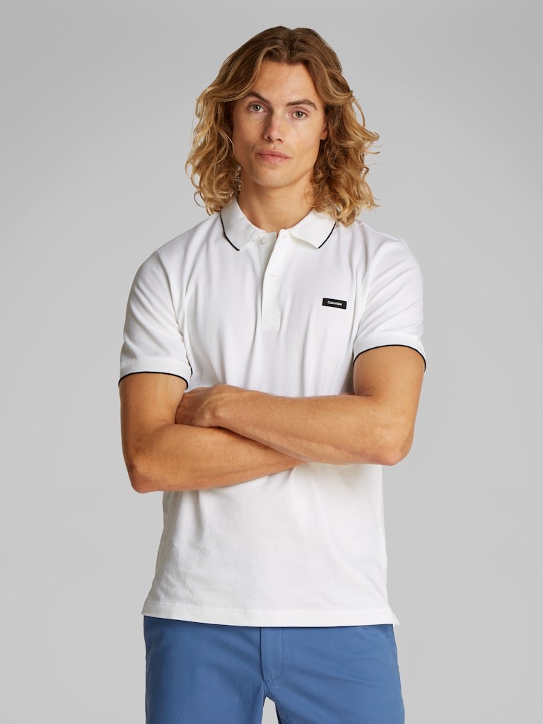 Calvin Klein Organik Pamuk Beyaz Erkek Kısa Kollu Düğmeli Polo Yaka T-Shirt - K10K112751YAF