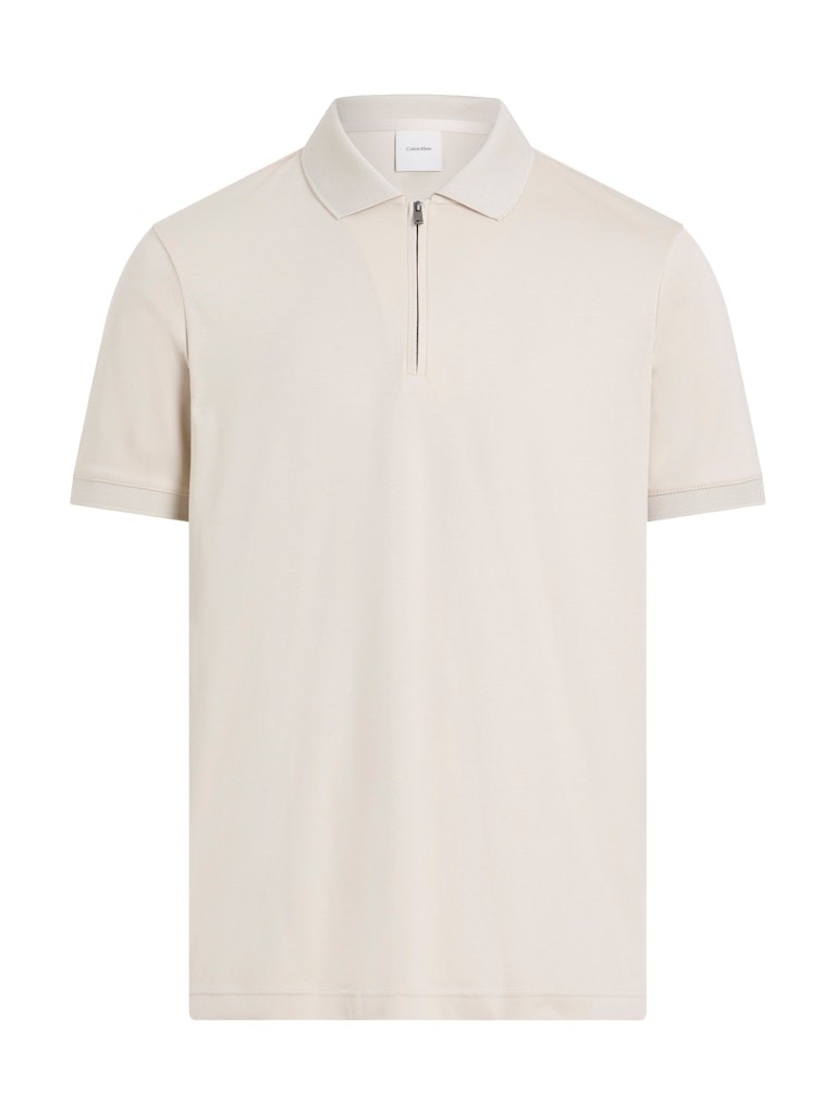 Calvin Klein Organik Pamuk Bej Erkek Kısa Kollu Fermuarlı Polo Yaka T-Shirt - K10K112754PDV