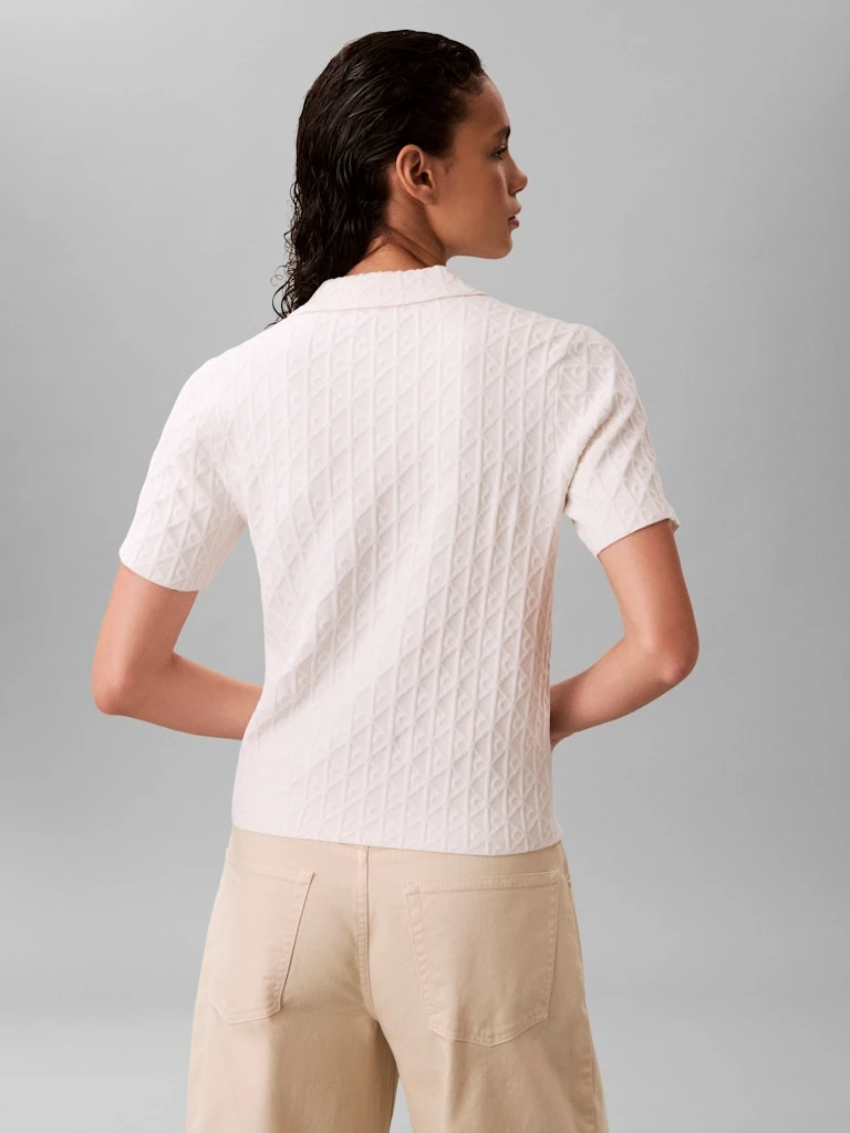 Calvin Klein Kadın Beyaz Viskon Yarım Fermuarlı Kısa Kolu Triko