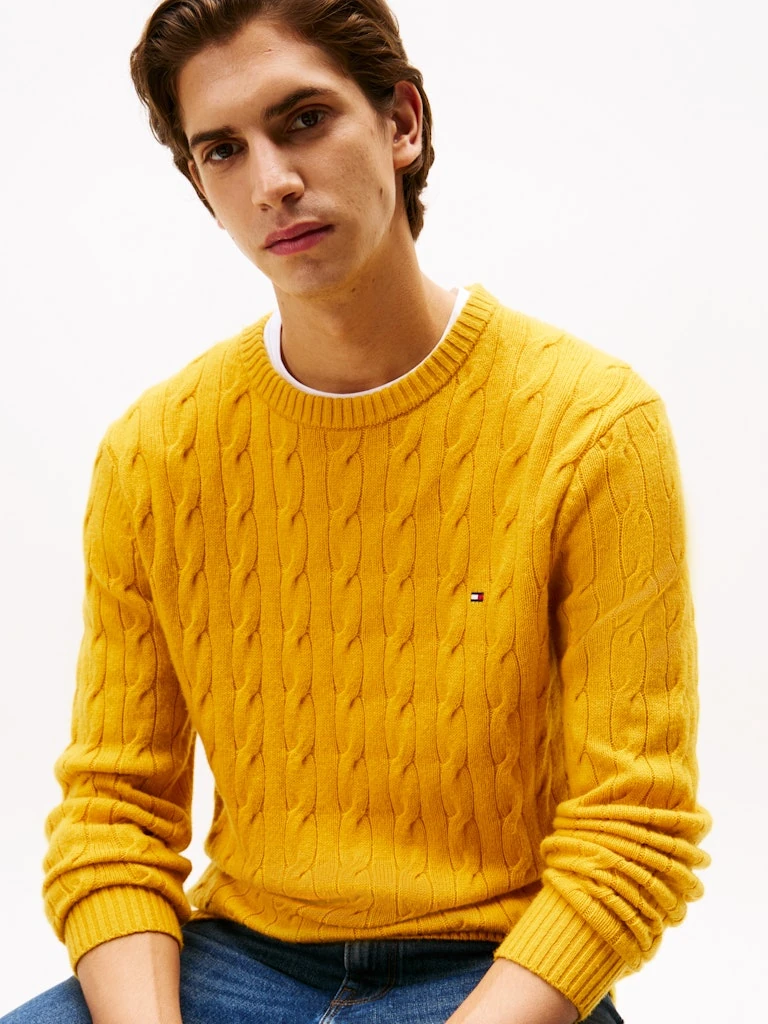 Tommy Hilfiger Erkek Sarı  O Yaka  Triko