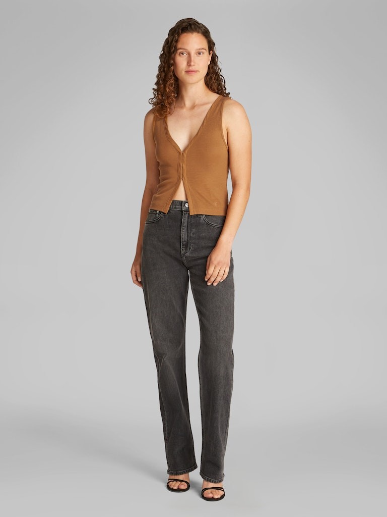 Calvin Klein Pamuk Kahverengirengi Kadın Kolsuz Hırka - J20J225316GYM