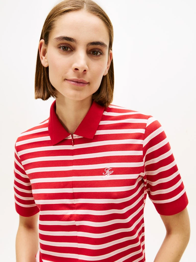 Tommy Hilfiger Kadın Kırmızı Kısa Kollu Fermuarlı Polo Yaka T-Shirt