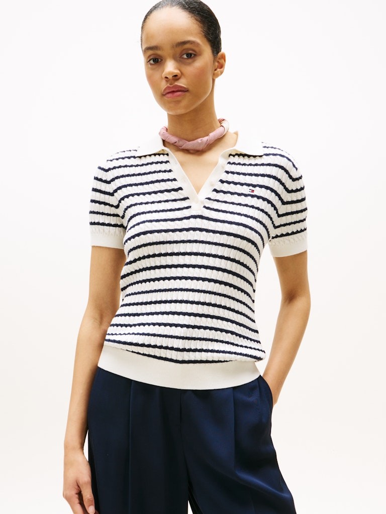 Tommy Hilfiger Kadın Beyaz Polo Yaka Triko