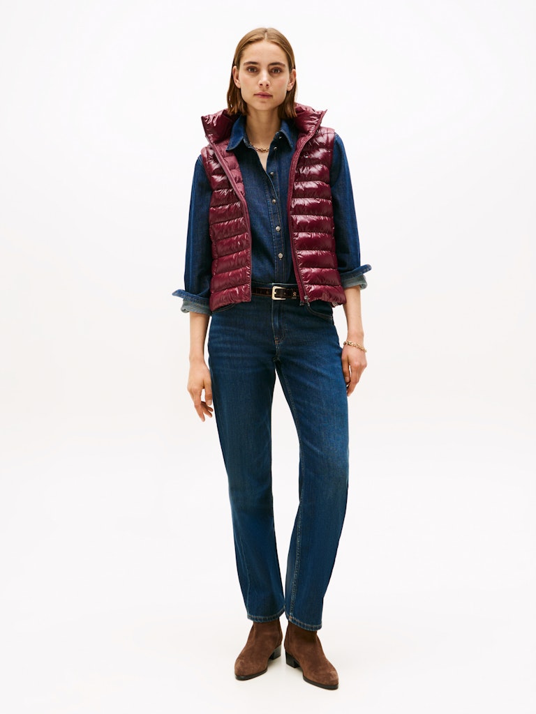 Tommy Hilfiger Kadın Bordo Padded Kapşonlu Yelek