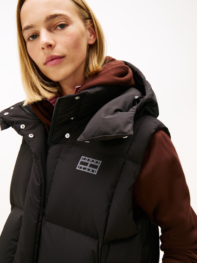 Tommy Hilfiger Kadın Siyah Kaz Tüyü Puffer Kapşonlu Yelek