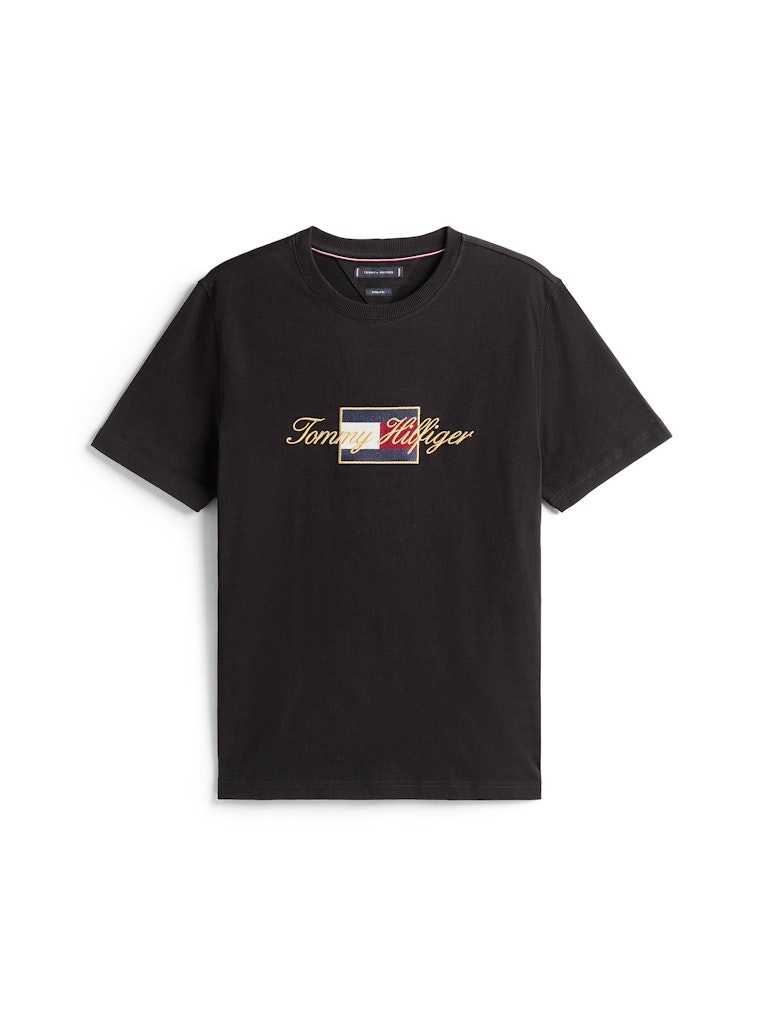 Tommy Hilfiger Erkek O Yaka Bayraklı Siyah T-Shirt