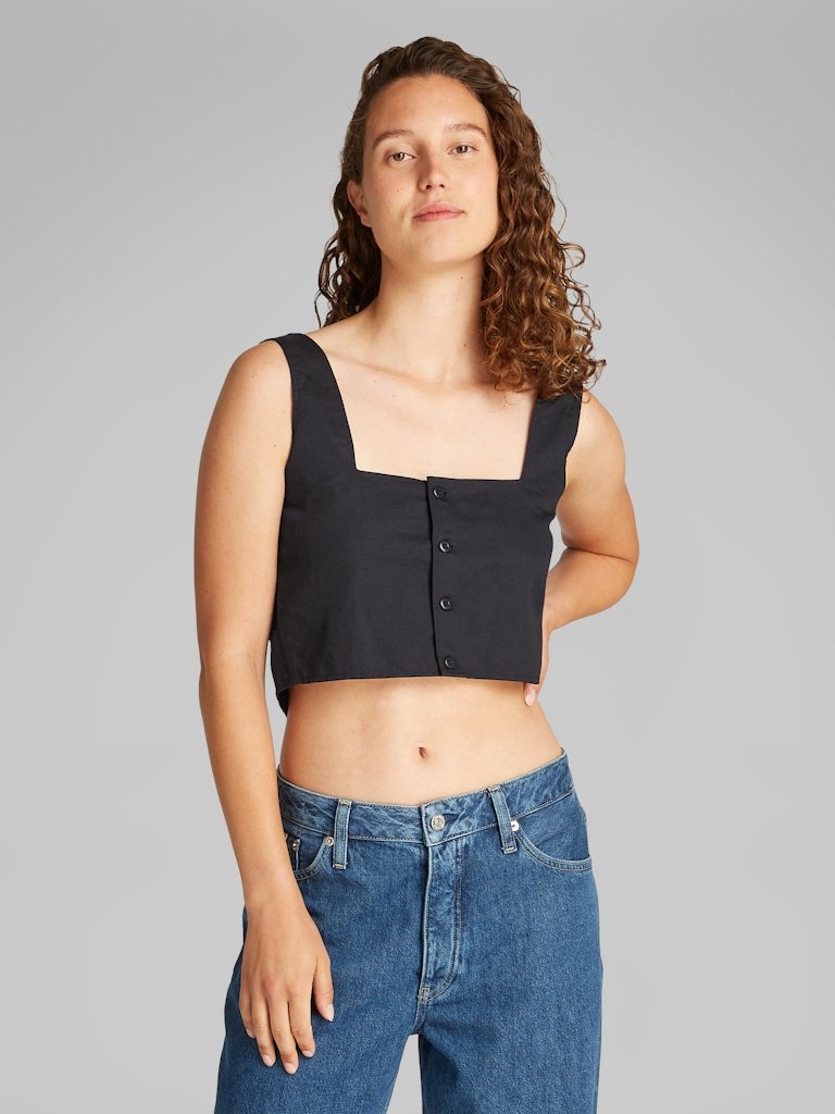 Calvin Klein Keten Siyah Kadın Kolsuz Gömlek - J20J225347BEH
