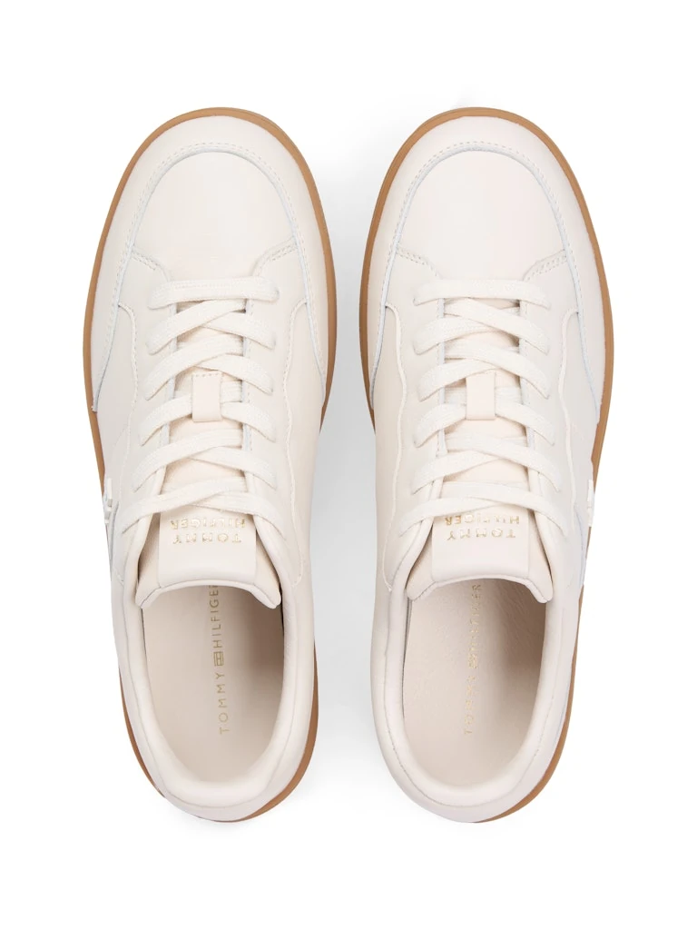 Tommy Hilfiger Kadın Bej Deri Kısa Taban Court Sneakers