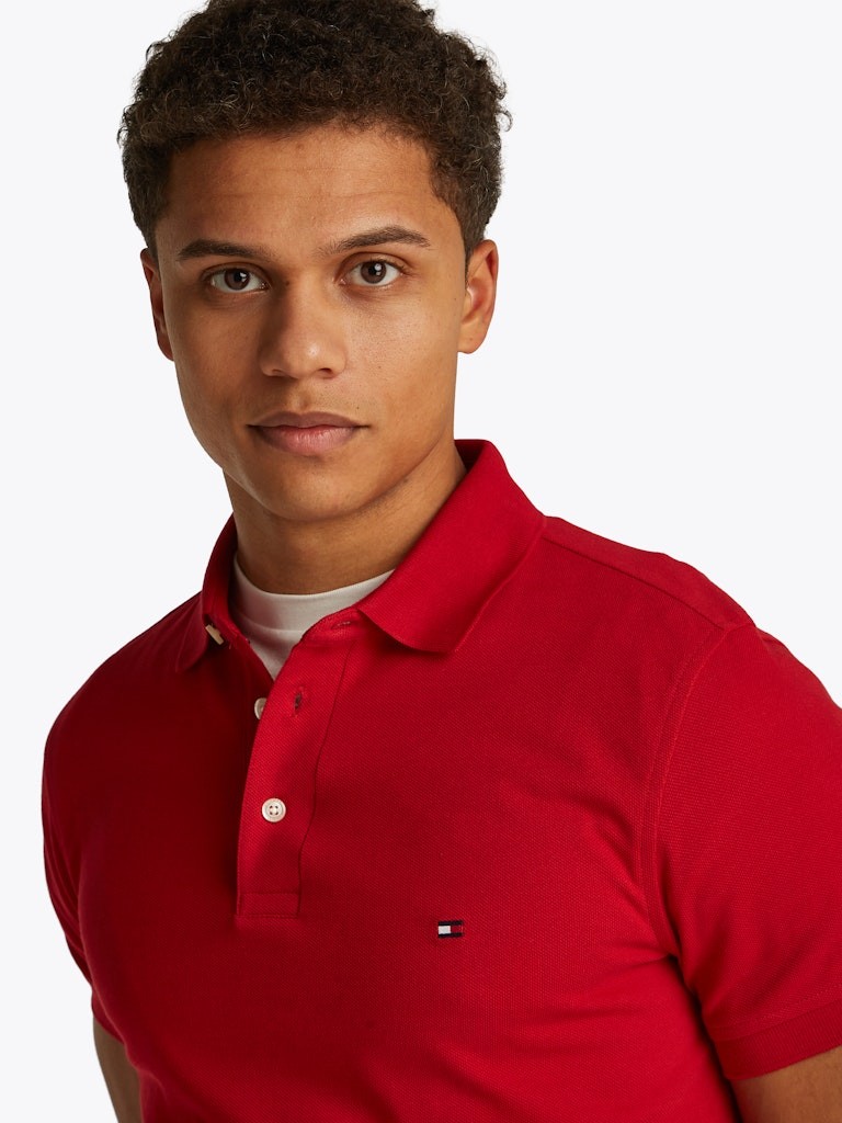 Tommy Hilfiger Organik Pamuk Kırmızı Erkek Kısa Kollu Düğmeli Polo Yaka T-Shirt