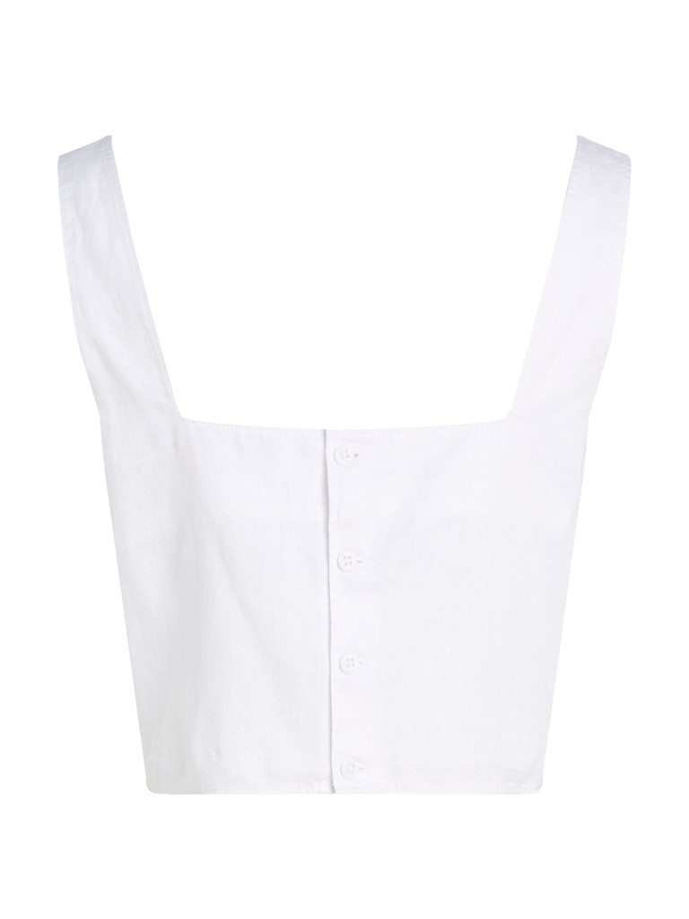 Calvin Klein Keten Beyaz Kadın Kolsuz Gömlek - J20J225347YAA