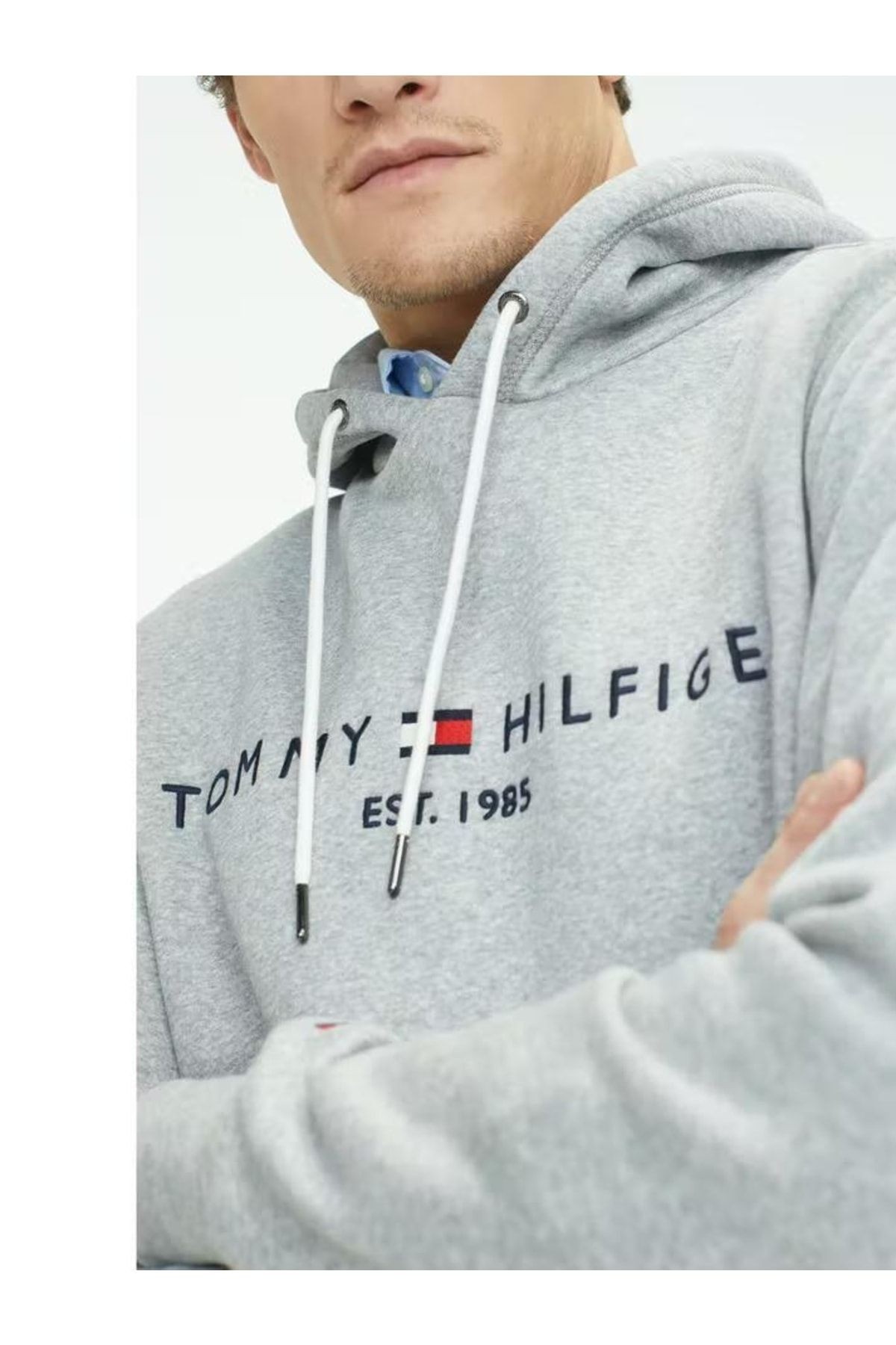 Tommy Hilfiger Pamuk Gri Erkek Kapşonlu Sweatshirts