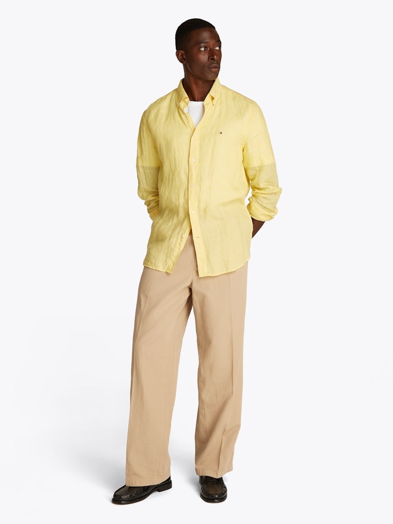 Tommy Hilfiger Keten Sarı Erkek Uzun Kollu Gömlek - MW0MW34602ZF0