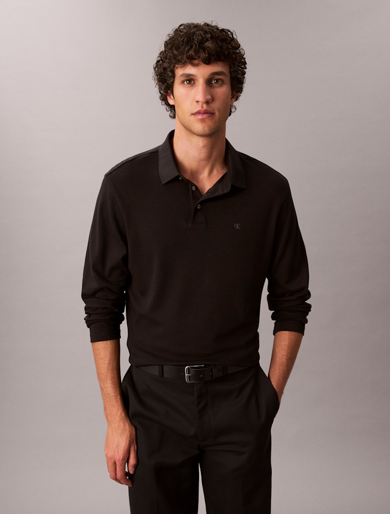 Calvin Klein Erkek Siyah Uzun Kollu Polo Yaka T-Shirt