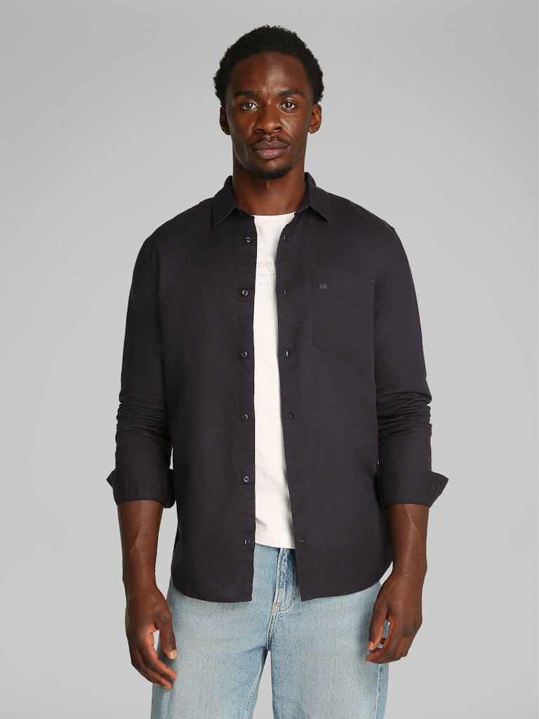 Calvin Klein Keten Siyah Erkek Uzun Kollu Gömlek - K10K114488BEH