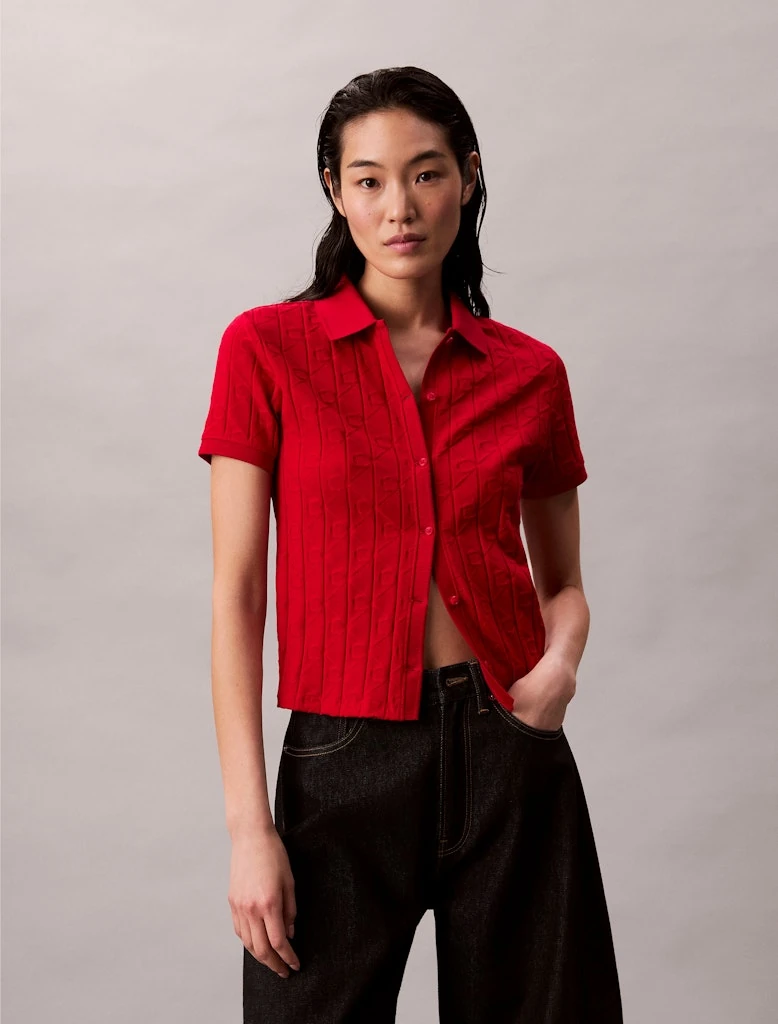 Calvin Klein Kadın Polo Yaka Kırmızı T-Shirt