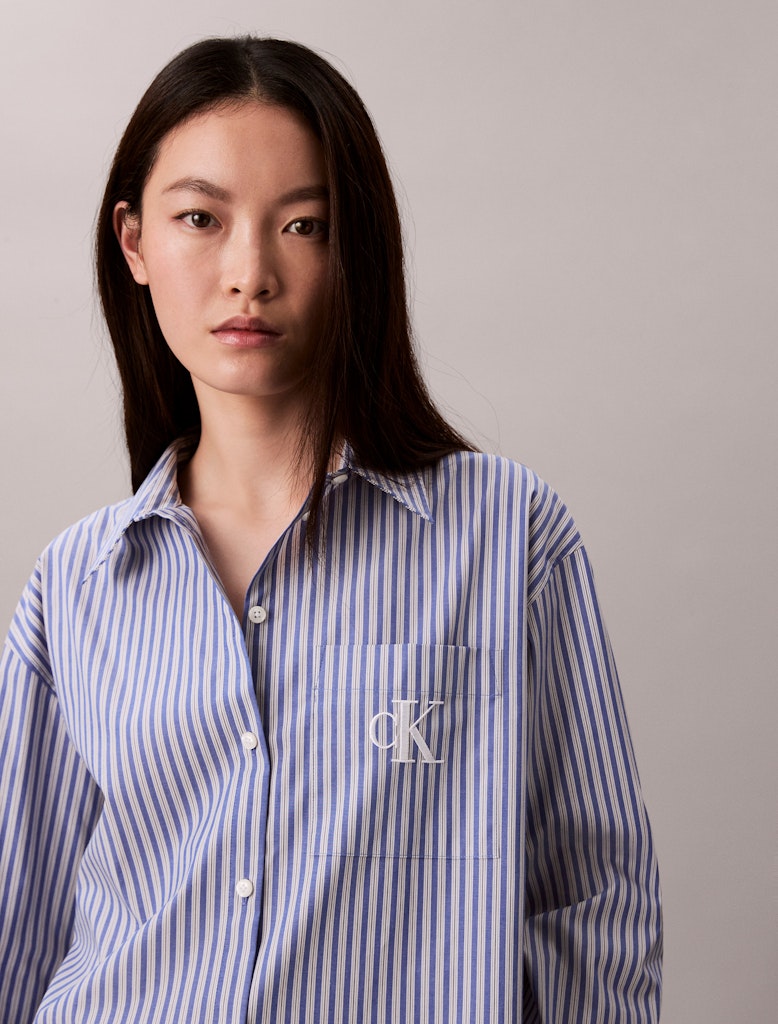 Calvin Klein Kadın Mavi  Rahat Kesim Uzun Kollu Gömlek
