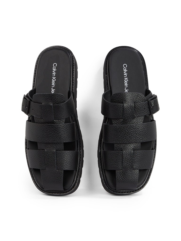 Calvin Klein Deri Siyah Erkek Kısa Taban 3 Bantlı Sandalet - YM0YM012200GJ