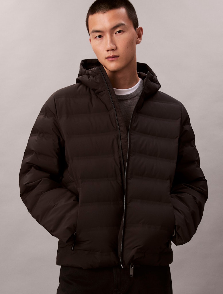 Calvin Klein Erkek Siyah Puffer Kapşonlu Mont