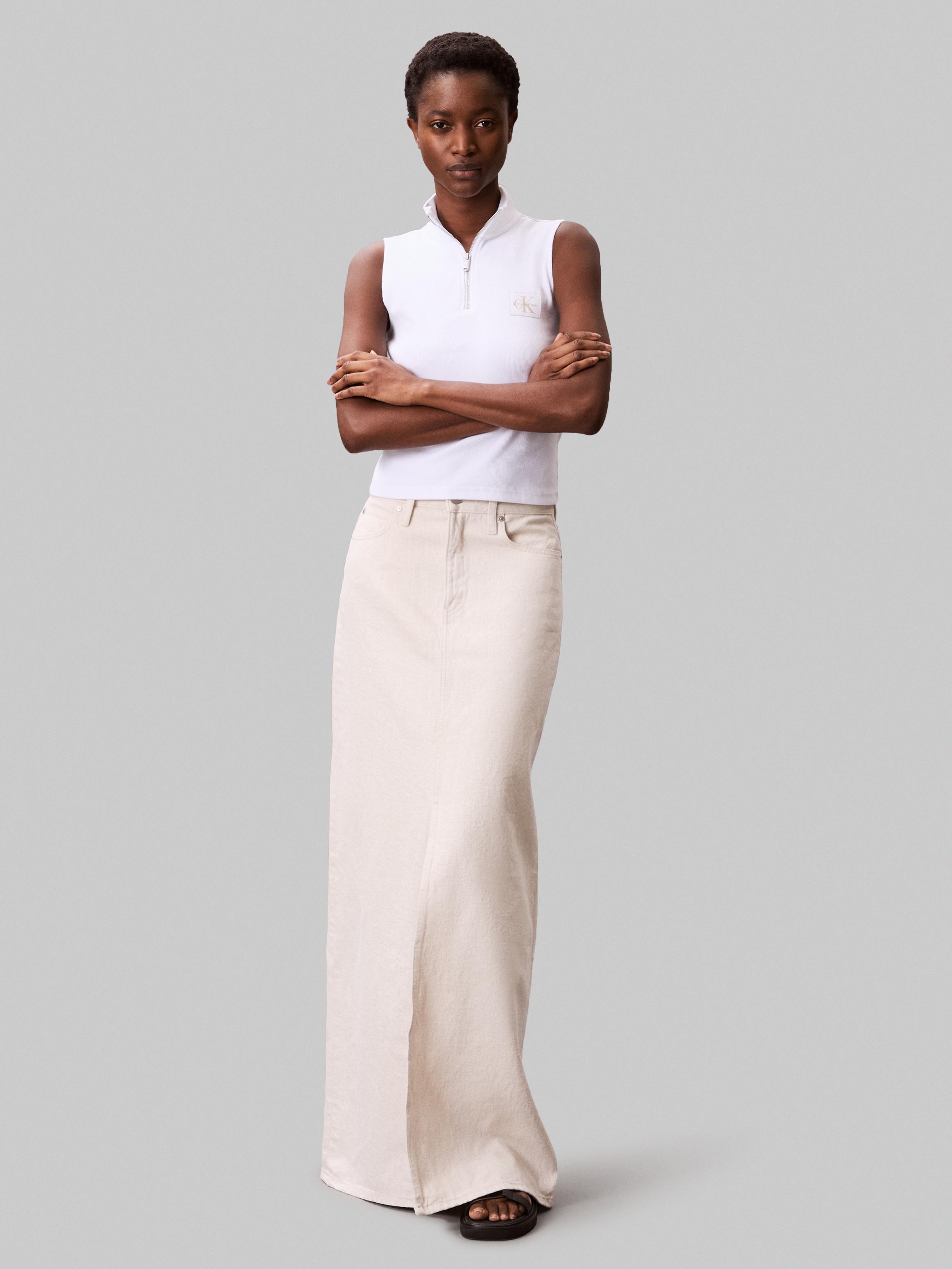 Calvin Klein Kadın Beyaz Atlet Fermuarlı T Shirt