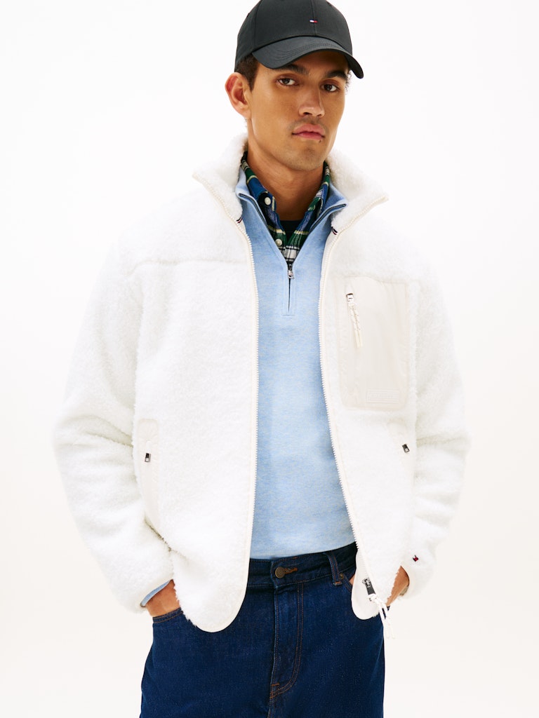 Tommy Hilfiger Erkek Tam Fermuar Beyaz Sweatshirt