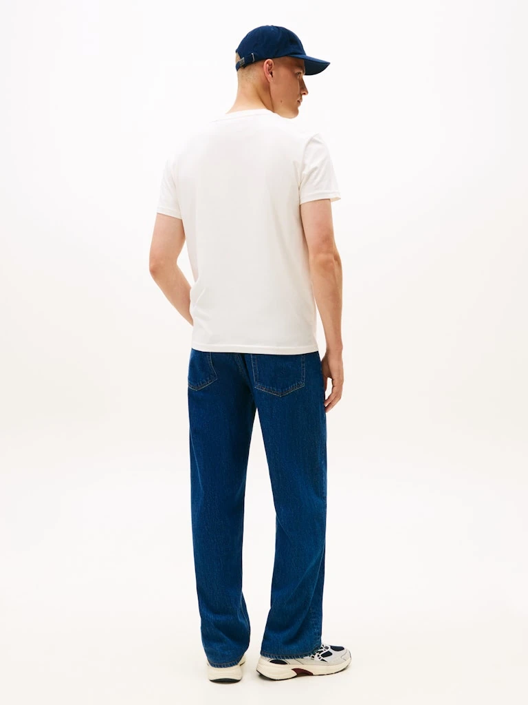 Tommy Hilfiger Erkek Beyaz Pamuk O Yaka Bayraklı T-Shirt