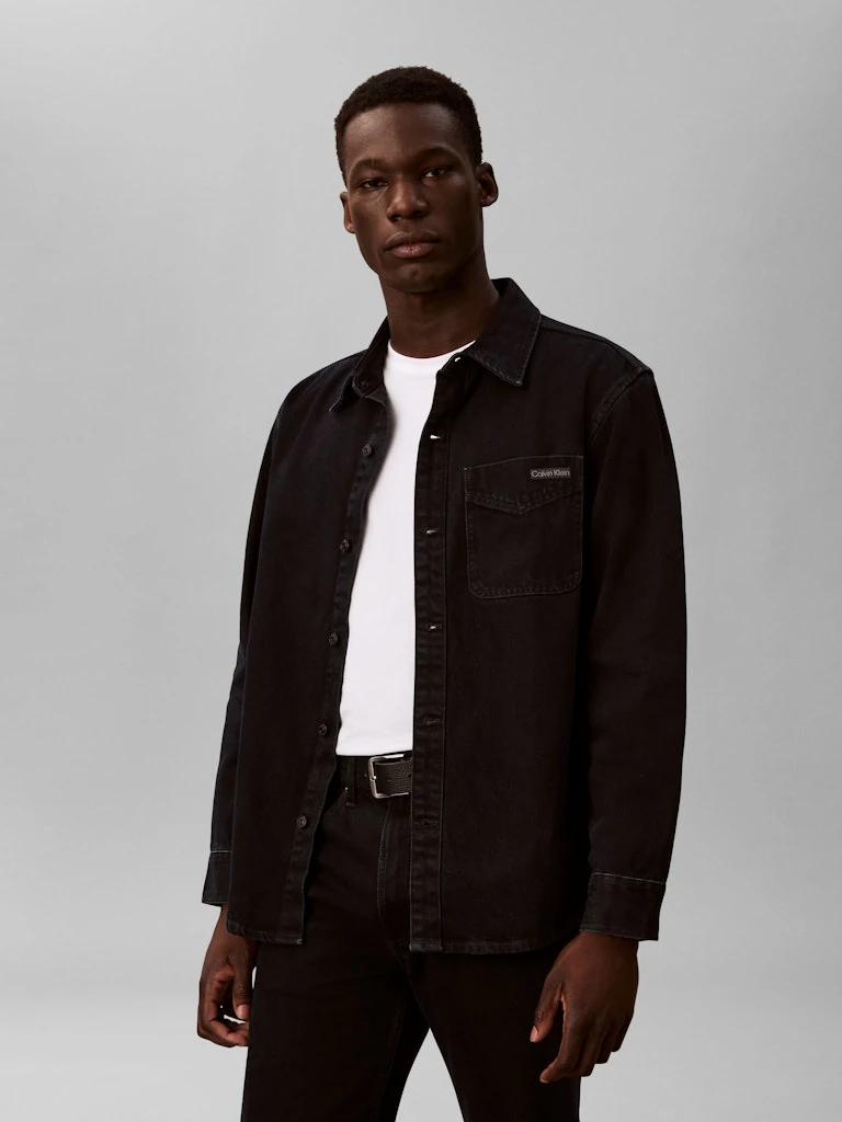 Calvin Klein Erkek Siyah Denim Rahat Kesim Uzun Kollu Gömlek
