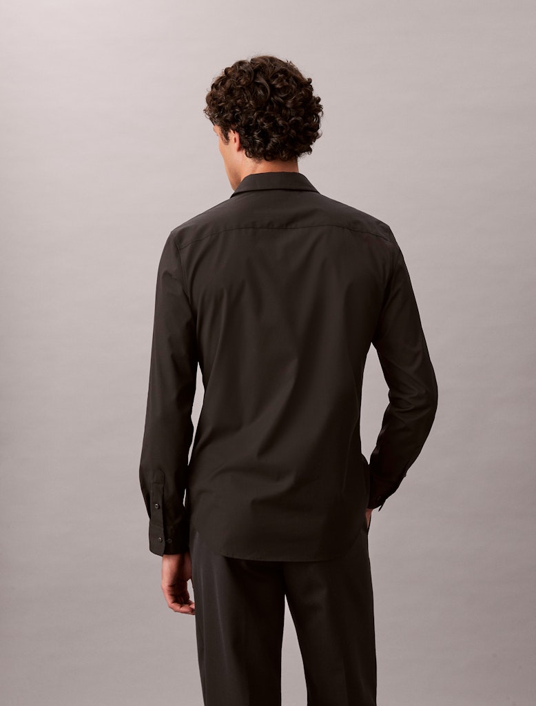 Calvin Klein Erkek Siyah Poplin Dar Kesim Uzun Kollu Gömlek