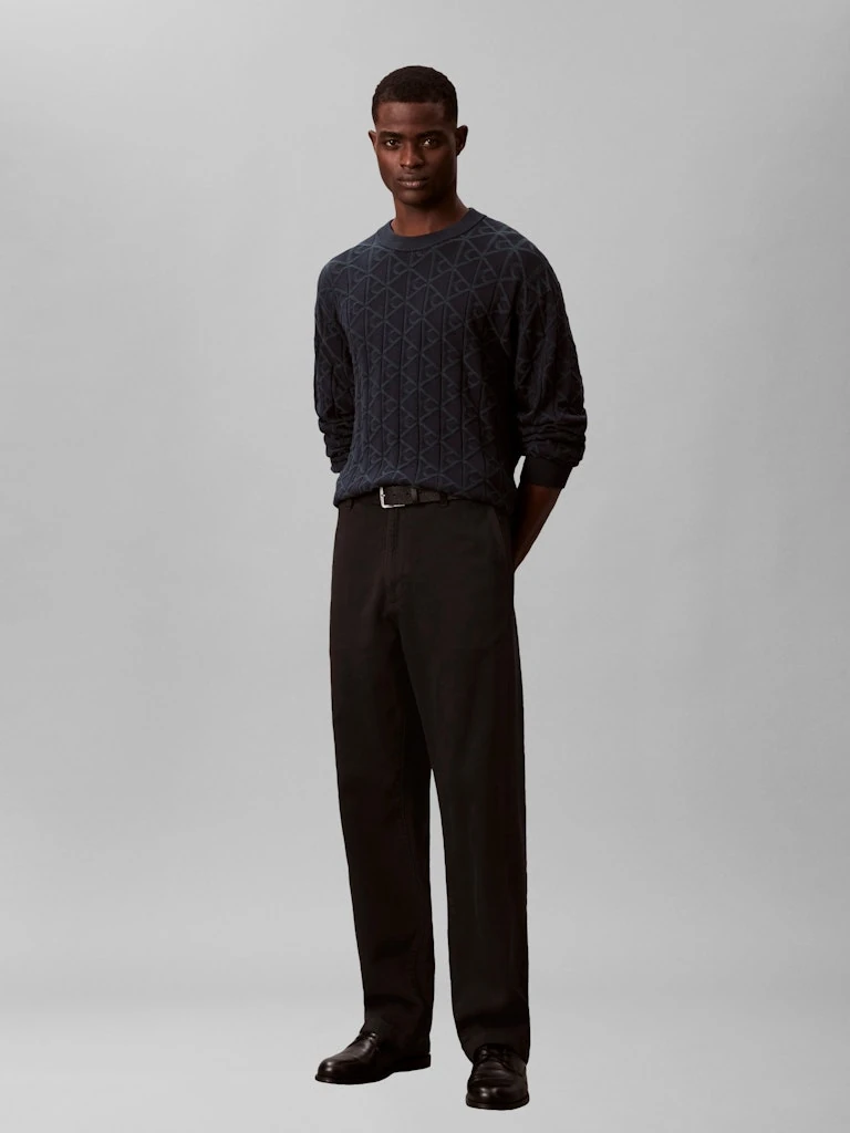 Calvin Klein Erkek Lacivert Pamuk O Yaka Logolu Triko