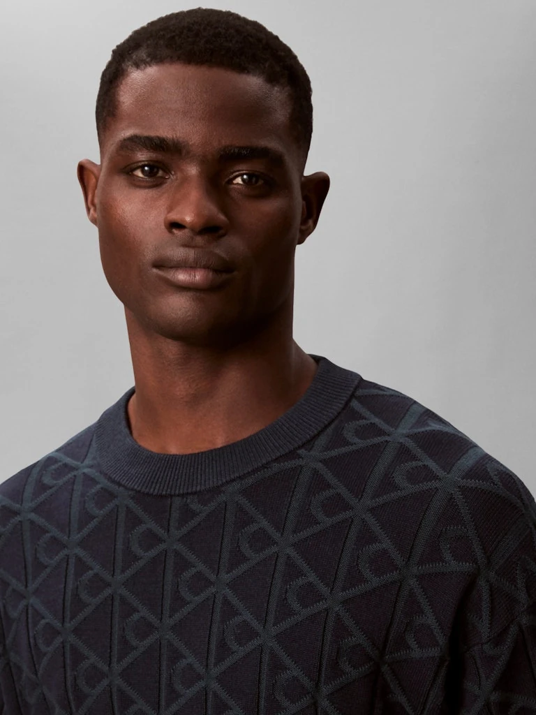 Calvin Klein Erkek Lacivert Pamuk O Yaka Logolu Triko