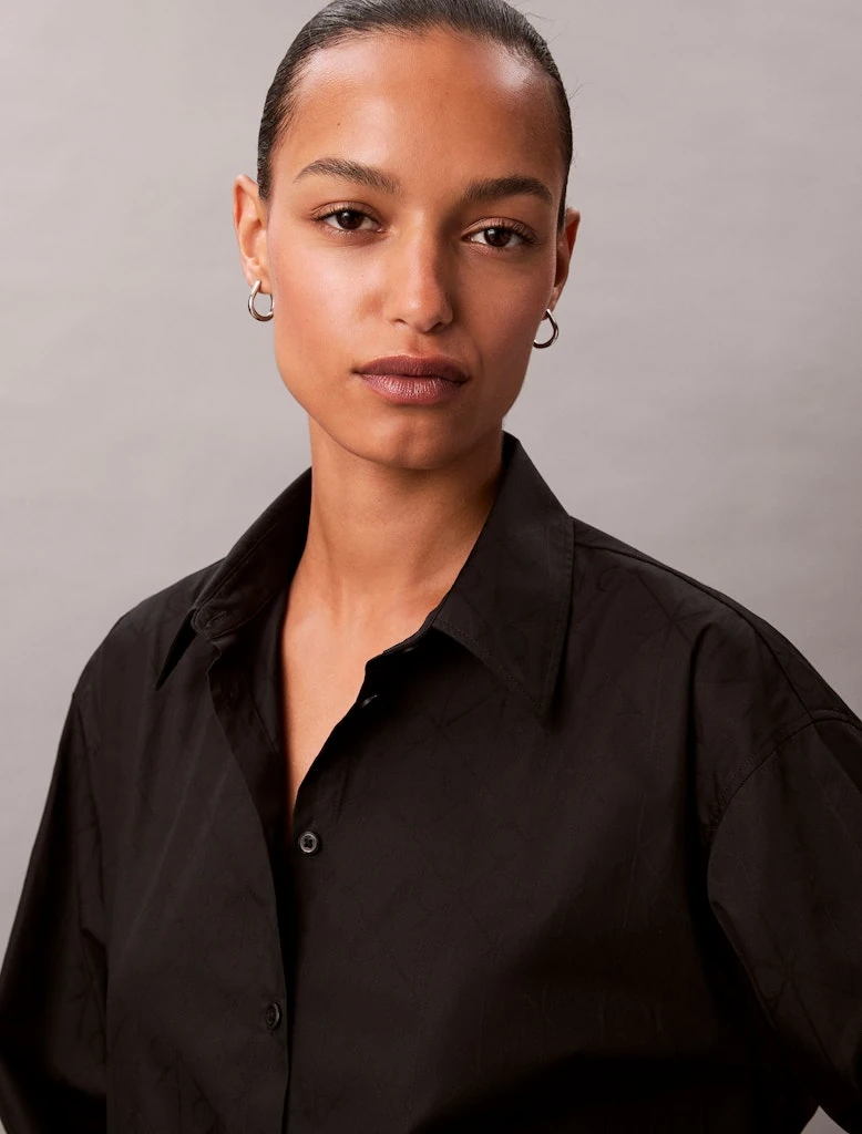 Calvin Klein Kadın Siyah  Rahat Kesim Uzun Kollu Gömlek