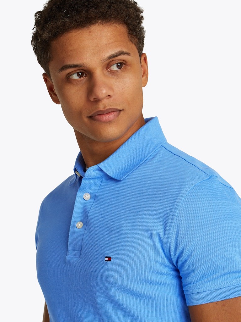 Tommy Hilfiger Organik Pamuk Mavi Erkek Kısa Kollu Düğmeli Polo Yaka T-Shirt - MW0MW17771C30