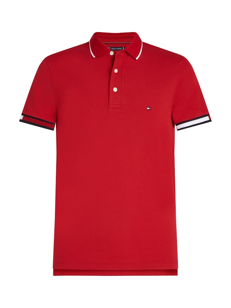 Tommy Hilfiger Organik Pamuk Kırmızı Erkek Kısa Kollu Düğmeli Polo Yaka T-Shirt
