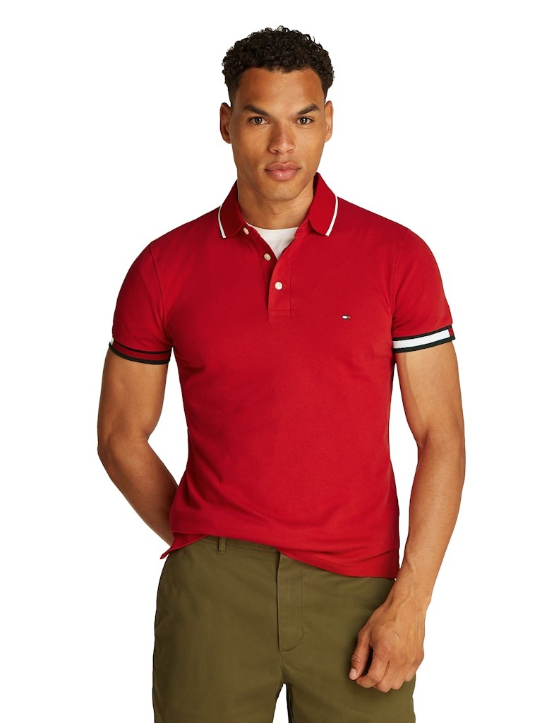 Tommy Hilfiger Organik Pamuk Kırmızı Erkek Kısa Kollu Düğmeli Polo Yaka T-Shirt
