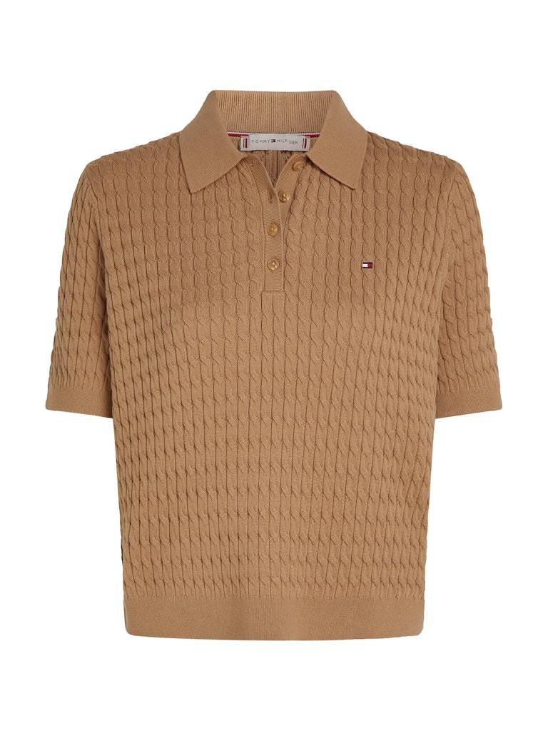 Tommy Hilfiger Pamuk Haki Kadın Kısa Kollu Yakalı Triko - WW0WW43957RBC