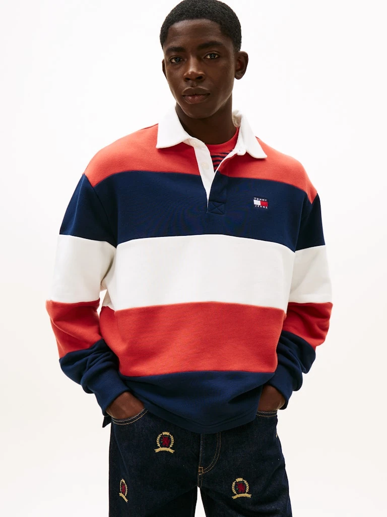 Tommy Hilfiger Erkek Lacivert Pamuk Polo Yaka Sweatshirt