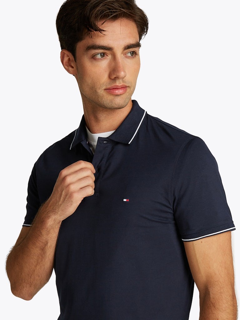 Tommy Hilfiger Pamuk Lacivert Erkek Kısa Kollu Düğmeli Polo Yaka T-Shirt - MW0MW37310DW5