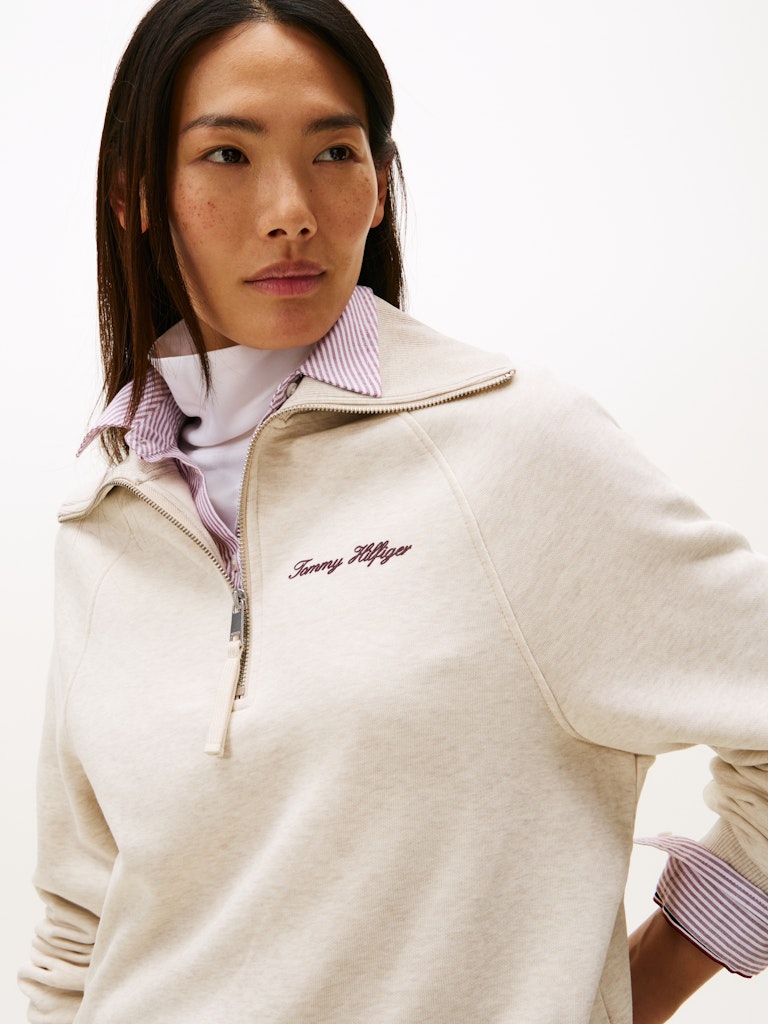 Tommy Hilfiger Kadın Bej Yarım Fermuar Sweatshirt