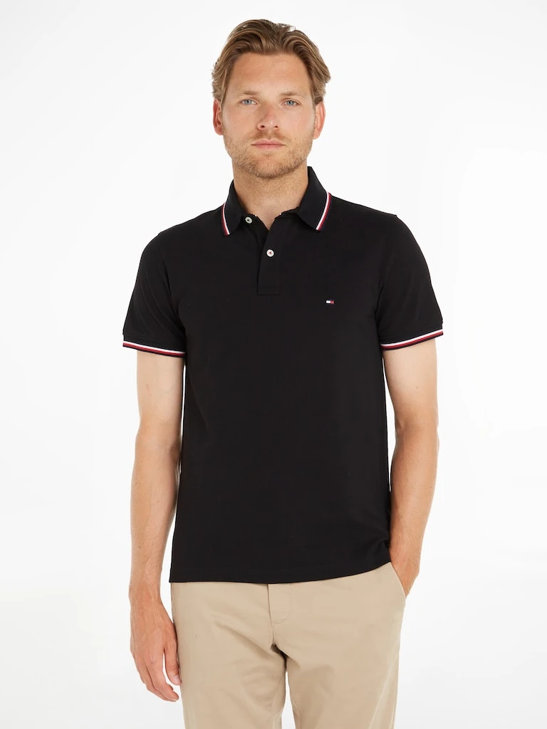Tommy Hilfiger Pamuk Siyah Erkek Kısa Kollu Düğmeli Polo Yaka T-Shirt